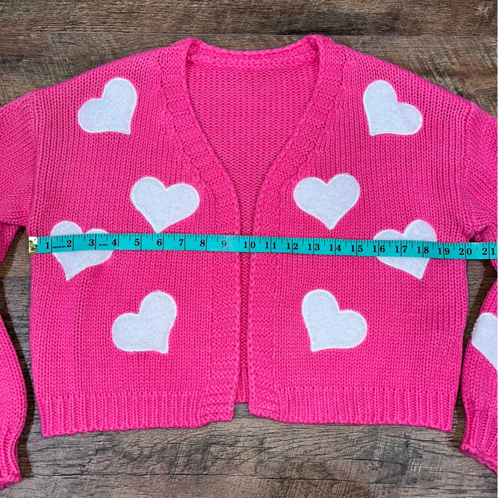 Pink with White Hearts Cardigan Barbie Sweater Valentine’s Day Scandi Girl - Picture 13 of 14